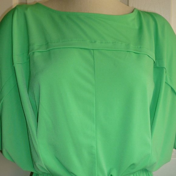 Cold Water Creek: Neon Green/Dolmen Sleeve Dress - Picture 6 of 10